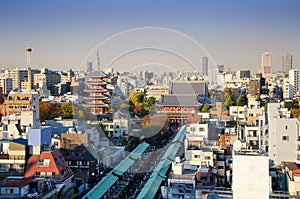 Aerial view of Senso-ji Temple in Asakusa, Tokyo