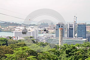 Aerial view of sentosa island is beautiful cable car and building at singapore