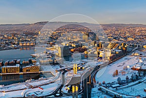 Aerial view of Sentrum area of Oslo, Norway, with Barcode buildings photo