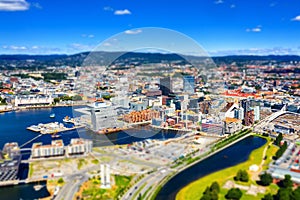 Aerial view of Sentrum area of Oslo, Norway, with Barcode buildings and the river Akerselva photo