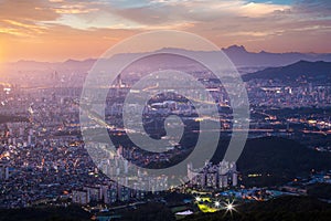 Aerial view of Seoul And there is Bukhansan Mountain in the background, South Korea photo
