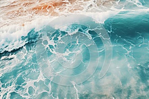 Aerial view of serene beach with gentle waves, beautiful golden sands, and warm sunlight