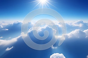 Aerial view of serene blue sky and billowy white clouds, showcasing our planets beauty