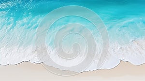 Aerial view of serene ocean waves gently crashing on sandy beach shoreline in a close up shot