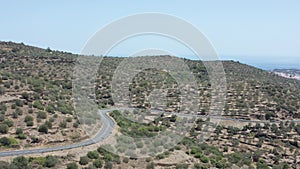 Aerial view of serpentine mountain road