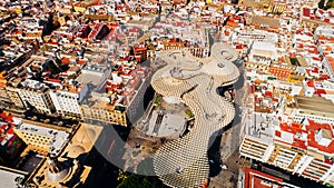 Aerial view of Setas de Sevilla- Metropol Parasol structure at the La EncarnaciÃÂ³n square.Most beautiful mirador, siteseeing photo