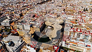 Aerial view of Setas de Sevilla- Metropol Parasol structure at the La EncarnaciÃ³n square.Most beautiful mirador, siteseeing