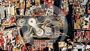 Aerial view of Setas de Sevilla- Metropol Parasol structure at the La EncarnaciÃ³n square.Most beautiful mirador, siteseeing