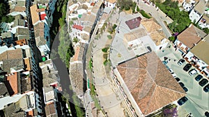 Aerial view of Setenil de las Bodegas, Andalusia. It is famous for its dwellings built into rock overhangs above the