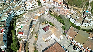Aerial view of Setenil de las Bodegas, Andalusia. It is famous for its dwellings built into rock overhangs above the