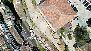 Aerial view of Setenil de las Bodegas, Andalusia. It is famous for its dwellings built into rock overhangs above the