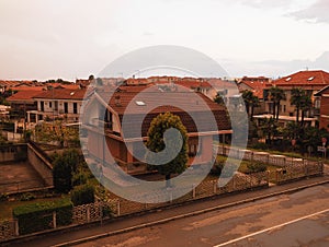 Aerial view of Settimo Torinese at sunset