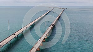 Aerial view of Seven Mile Bridge on the way to Key West, Florida Keys, USA