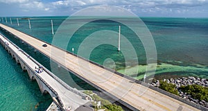 Aerial view of Seven Miles Bridge along Overseas Highway, Florid