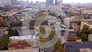 Aerial view of the seven sisters houses in San Francisco.