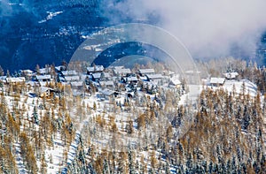 aerial view of several cottages spread across the gerlitzen mountain near villach, austria...IMAGE