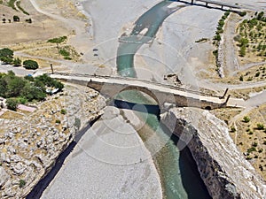 Aerial view of the Severan Bridge, Cendere Koprusu is a late Roman bridge, close to Nemrut Dagi and Adiyaman, Turkey