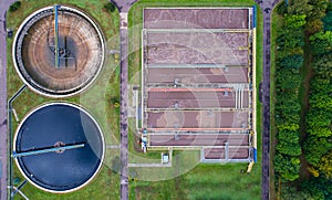 Aerial view of sewage treatment plant.
