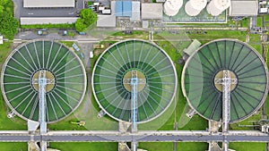 Aerial view sewage treatment plant near downtown