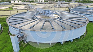 Aerial view sewage treatment plant near downtown