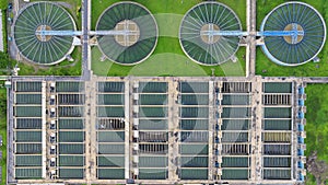 Aerial view sewage treatment plant near downtown