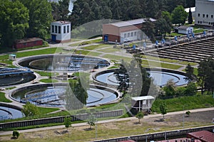 Aerial view of sewage water treatment plant