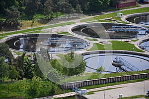 Aerial view of sewage water treatment plant