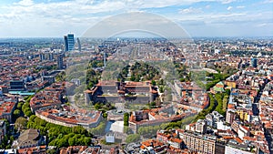 Aerial view of Sforzesco Castle in Milan Italy 6K