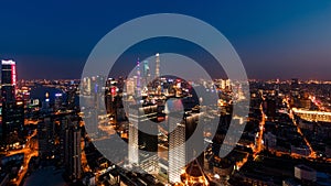 Aerial view of Shanghai city skyline at night