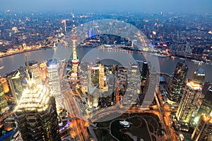 Aerial view of shanghai at dusk