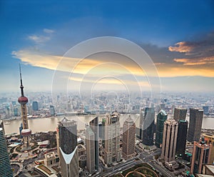 Aerial view of shanghai at dusk