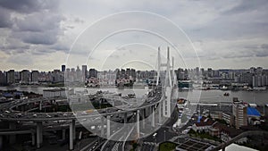 Aerial view of shanghai nanpu overpass traffic interchange.