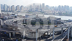 Aerial view of shanghai nanpu overpass traffic interchange.