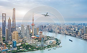 Aerial view of Shanghai skyline of China