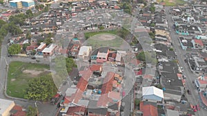 Aerial view of shanty town in Rio De Janeiro Brazil