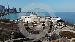 Aerial View of Shedd Aquarium Building on Lake Michigan Lakefront, Chicago USA
