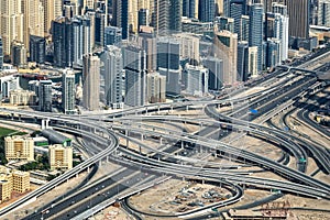Aerial view of Sheikh Zayeg road interchange and buidings, United Arab Emirates photo