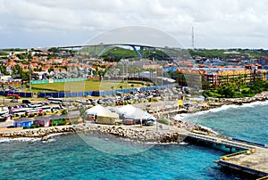 Aerial view of the ship dock near St Anna Bay of Willemstad, Curacao