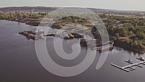 Aerial view of ships near berth in cargo port