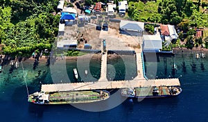 aerial view of ships and sea at Calabai Harbor