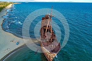 Aerial view of Shipwreck Dimitrios in Gythio Peloponnese, in Greece