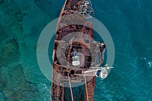 Aerial view of Shipwreck Dimitrios in Gythio Peloponnese, in Greece