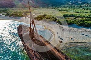 Aerial view of Shipwreck Dimitrios in Gythio Peloponnese, in Greece