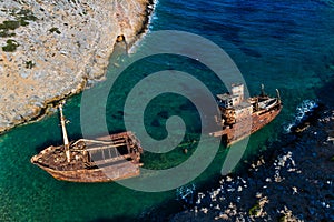 Aerial view of Shipwreck Olympia in Amorgos island