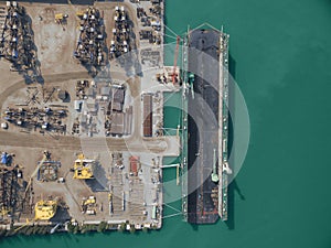 Aerial view shipyard have crane machine and container ship in gr