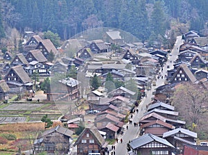 Aerial view of Shirakawa-go, Japan.