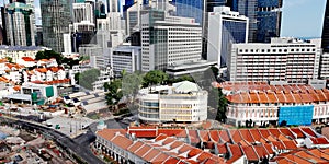 Aerial view of shophouses in Singapore City