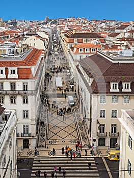 Aerial view of the shopping street Rua Augusta in Lisbon, Portugal photo