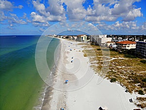 The aerial view of the shore and waterfront resorts near Madeira Beach, Florida, U.S.A