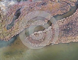 Aerial view of the shore of wetlands in Skala Kalloni, Lesvos, Greece